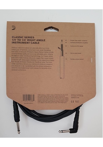 Planet Waves Pwcgtra10 Gitar Kablosu 10 Inch Aksesuar - L Jak Sağ Açılı Konnektör, Oksijensiz Bakır İletken, Gürültü Korumalı Yapı