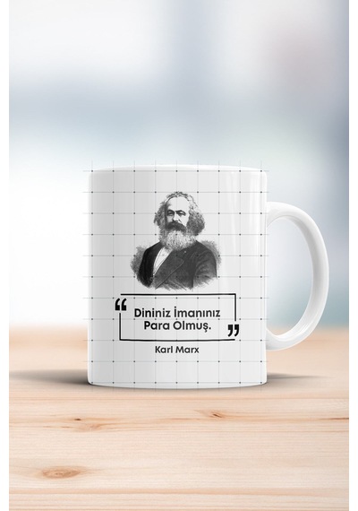 Karl Marx Dininiz Imanınız Para Olmuş Esprili Kupa Bardak Beyaz