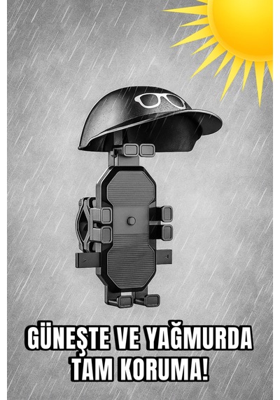 Gidon Ayna Bağlantılı Titreşim Önleyicili Yağmur Güneş Koruma Motosiklet Bisiklet Telefon Tutacağı