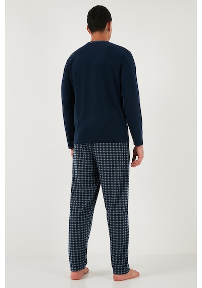 Buratti Kareli Yumuşak Dokulu Regular Fit Uzun Kollu Erkek Pijama Takımı 609611060 Lacivert-Gri
