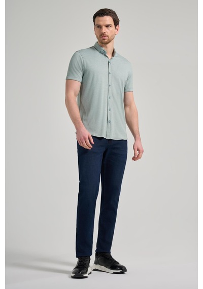 İmza Koyu Yeşil Uzun Kol Düz Örme Düğmeli Yaka Cepsiz Pamuklu Classic Slim Fit Gömlek 1004250152 704 Koyu Yeşil