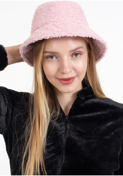 Ladycolor Kadın Kışlık Şapka Kıvırcık Peluş Kumaş Bucket Modeli Pudra Pudra
