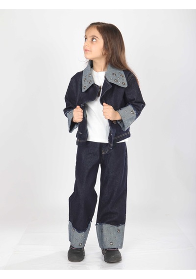 Xo Kids Kız Çocuk 3lü Alt Üst Kombin Takmı 4-13 Yaş Set0478 Mavi