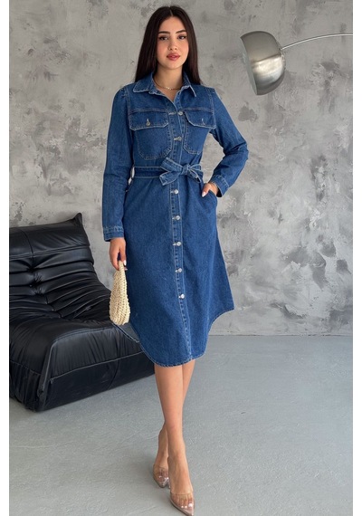 Noa & Noa Kadın Kuşaklı Düğmeli Denim Elbise Yapılandırılmış & Şehirli Stil Mavi Noa & Noa Kadın Kuşaklı Düğmeli Denim Elbise Yapılandırılmış & Şehirli Stil Mavi