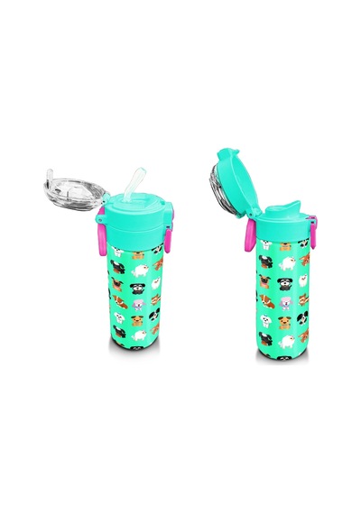 Coral High 500 Ml Paslanmaz Çelik Okul Termosu/suluk/matara - Kız Çocuk - Su Yeşili Neon Pembe Köpek Desenli - Sızdırma Yapmaz Çok Renkli