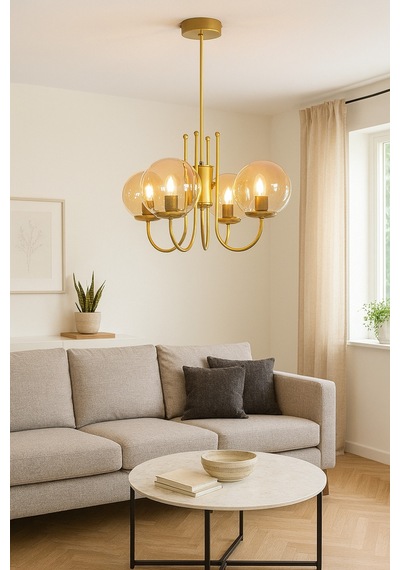 Zerrin Modern Tasarım Salon Yemek Odası Mutfak Eskitme Renk Bal Camlı Sarkıt 4 Lü Avize Eskitme Bal Eskitme Bal