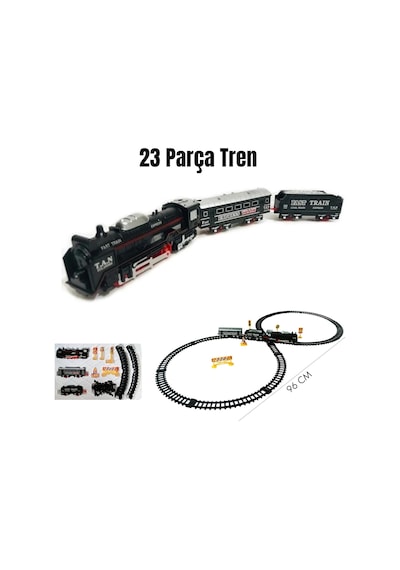 Giffy / 23 Parça Işıklı Klasik Tren Seti 96cm 3 Farklı Ray Modeli Pilli Retro Tren Raylı Oyunca