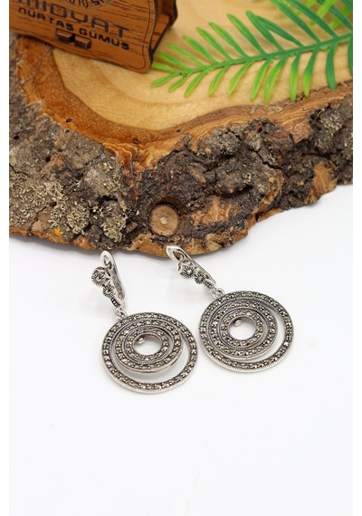 Markazit Taşlı Sallantılı Halka Model Gümüş Kadın Küpe 201024508 Gümüş