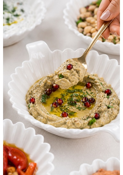 Porsima 6'lı Beyaz Porselen Kulplu Kase Seti Çerez, Meze, Salata Ve Kahvaltılık Servis Kasesi 15cm