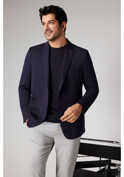 Ac&Co / Altınyıldız Classics Erkek Lacı Slim Fit Dar Kesim Mono Yaka Casual Ceket Lacı Lacivert