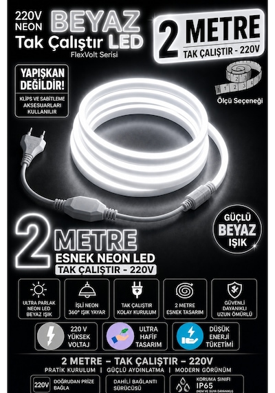 2 Metre Beyaz 220v Neon Led Şerit ,tak Çalıştır Set, Fişli Esnek Şerit Led, ,turuncu Led,mutfak,tezgah Ledi, Neon Led Şerit Işık ,ambiyans Işık Havuzu, Balkon, Teras Ve Ev İçin Dekoratif Led Beyaz 2 Metre Beyaz 220v Neon Led Şerit ,tak Çalıştır Set, Fişli Esnek Şerit Led, ,turuncu Led,mutfak,tezgah Ledi, Neon Led Şerit Işık ,ambiyans Işık Havuzu, Balkon, Teras Ve Ev İçin Dekoratif Led Beyaz