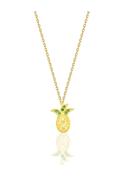 925 Ayar Gümüş Ananas Kolye Altın Kaplama Renkli Zirkon Taşlı Çıtır Barcode