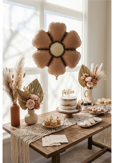 Mat Karamel Papatya Retro Folyo Balon Doğum Günü Baby Shower Bahar Temalı Konsept Parti Süsleme Vintage Dekorasyon Balonu Çok Renkli