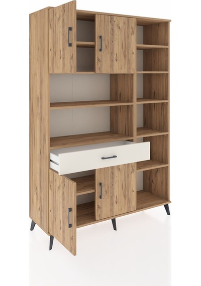 Hyperion Dolap 10 Raflı Tek Çekmeceli 4 Kapaklı 132x44x195 Ça... Çam