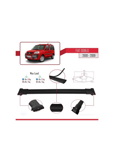 Fiat Doblo 2000-2009 Arası İle Uyumlu Fly Model Ara Atkı Tavan Barı Siyah