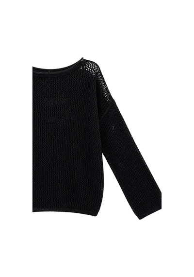 Vadon 1038 Kadın Ajurlu Oversize Düşük Omuz Triko Kazak Siyah