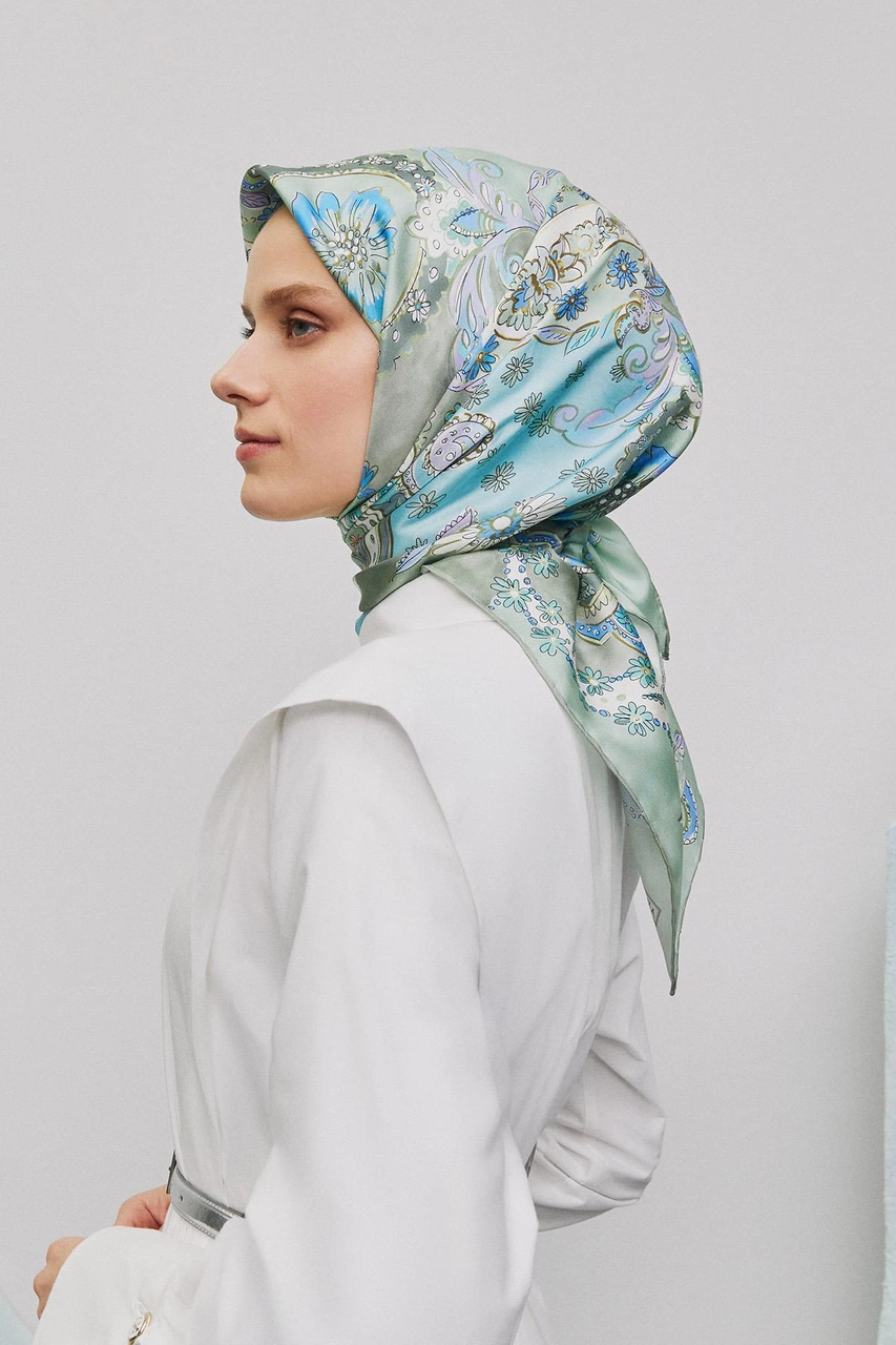 Armine Etnik Desenli Saf İpek Sura Eşarp 9338d 56 Yeşil