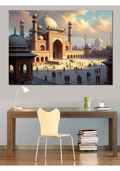 Tarihi Cami Ve İnsan Kalabalığı Dekoratif Kanvas - Mdf Ahşap Tablo