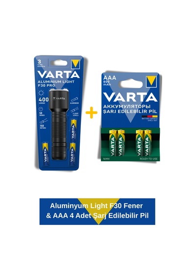 Aluminyum Light F30 Fener & Power Şarj Edilebilir İnce Kalem Pil 800mah Aaa 4 Adet Siyah