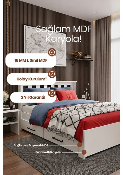 Stark 2 Çekmeceli Çift Kişilik Mdf Karyola