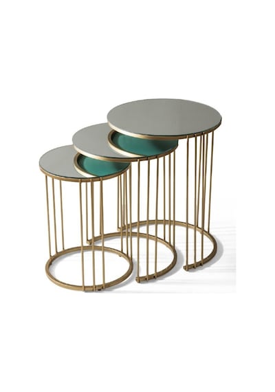 Napoli Gold Metal Ayaklı, Aynalı,3'Lü Zigon Sehpa