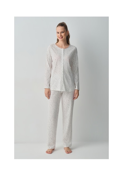 Suwen Amara Gömlek Yaka Pijama Takımı Wsh10510049338 Ekru