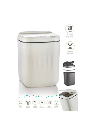 Akıllı Çöp Kovası Büyük Boy 20 Litre Uv Işık Sensörlü Sessiz Çok Renkli