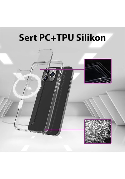 Hepsi Ally İphone 14 Plus 6.7inç Magsafe Uyumlu Manyetik Sert Silikon Kılıf- 5775 Najmaddin Şeffaf