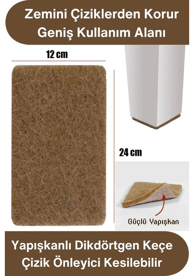 Keçe Yapışkanlı Dikdörtgen Keçe 12x24 Cm Kahve Mobilya Altı Zemin Koruyucu Çizik Önleyici Kesilebil Kahverengi