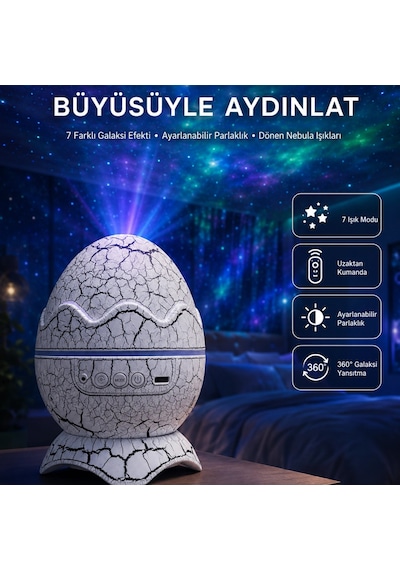 Gece Lambası Yumurta Işık Speaker Yeni Nesil Dinozor Yumurtası Görünümlü Renkli 98435297