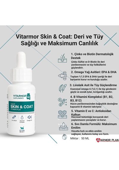 Vitarmor Skin & Coat Damla Kedi Tüy Ve Deri Sağlığı İçin Bilimsel Formül