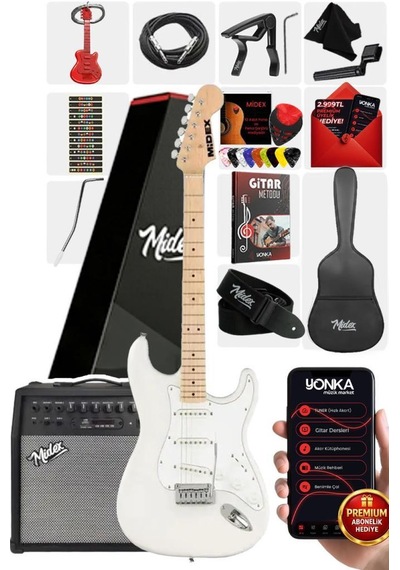 Midex Rph-30wh-50amp Maple Klavye Sss 50w Amfili Elektro Gitar Seti