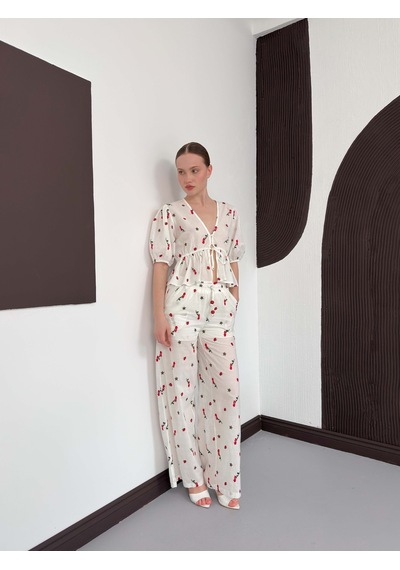 Verymoda Nakışlı Vual Pantolon Topshow Kırmızı