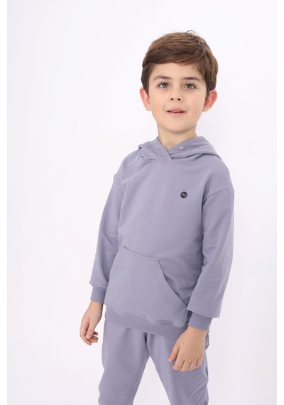 Toontoy Kız Çocuk Relax Fit Kapüşonlu Cepli Baskılı Sweatshirt - 2 İplik Koyu Gri