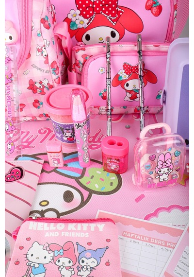 X Dekomus Lisanslı My Melody Sweet Berry Collection Full Kırtasiye Seti Okul,termoslu Beslenme Ve Kalem Çantası,beslenme Kabı,matara Açık Gri