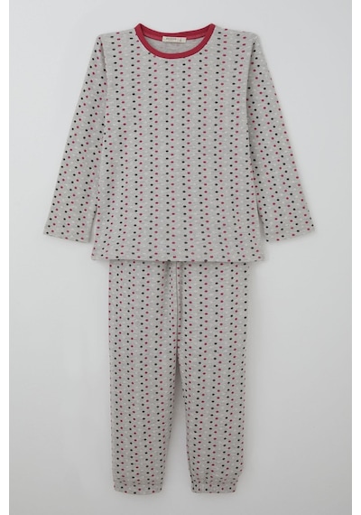 Breeze Kız Çocuk Pijama Takımı Renkli Puantiye Desenli 4-8 Yaş, Açık Gri Melanj Açık Gri Melanj