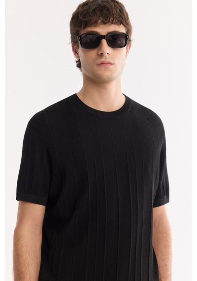 Avva Erkek Siyah Bisiklet Yaka Kolay Ütülenen Kırışmaz Regular Fit Triko T-shirt A61y5032