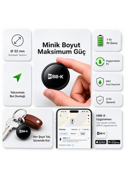Hapro Tag Apple Uyumlu iOS & Android Airtag Akıllı Gps Siyah Tekli Paket