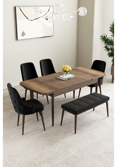 Clara Barok Desen 80x132 Açılabilir Mdf Masa Yemek Odası Takımı,mutfak Takımı 6 Adet Sandalye Siyah Clara Barok Desen 80x132 Açılabilir Mdf Masa Yemek Odası Takımı,mutfak Takımı 6 Adet Sandalye Siyah