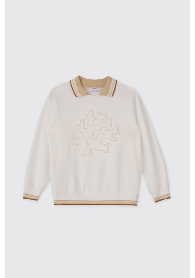 Panço Erkek Çocuk Yaka Detaylı Beyaz Sweatshirt