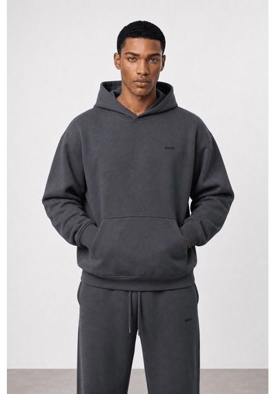 Erkek Respire Basic Oversize Hoodie Füme