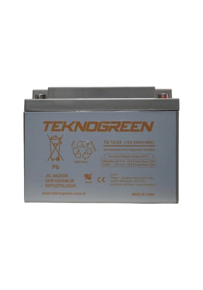 Teknogreen 24 Ah 12 Volt Akü Yatık Tip