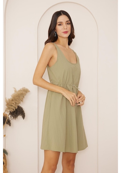 Darlin Moda Yeşil Beli Büzgülü Kolsuz Mini Paraşüt Elbise Dm1028 Yeşil