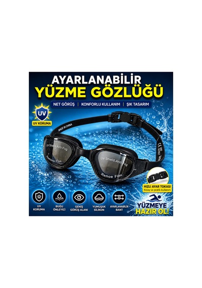 Siyah Aynalı Yüzme Gözlüğü Uv Korumalı Buğu Önleyici Ayarlanabilir Siyah