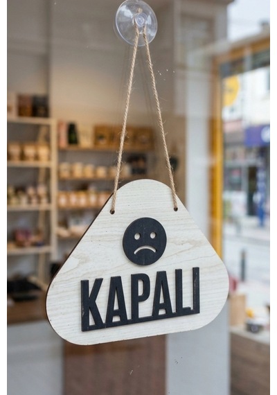 Ahşap Lazer Kesim Emoji Figürlü Açık-kapalı Tabelası - Akçaağaç
