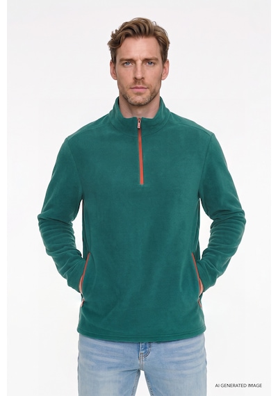Ac&Co / Altınyıldız Classics Erkek Yesıl Sıcak Tutan Standart Fit Normal Kesim Bato Yaka Çift Fleto Cepli Sweatshirt Polar