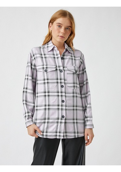 Koton Ceket Gömlek Kareli Shacket Oversize Lila Ekoseli 1yak68608pw Lila Ekoseli Lila