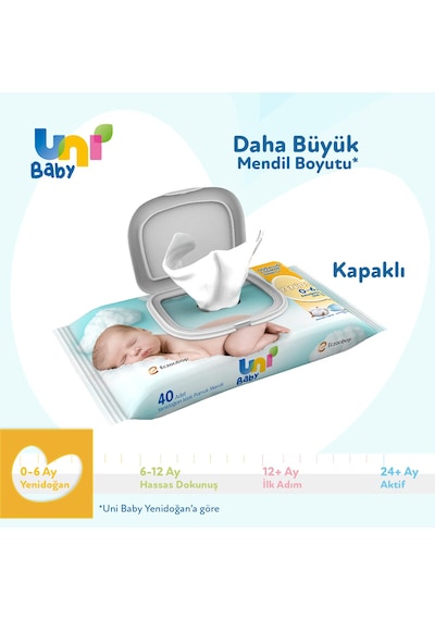 Uni Baby Yenidoğan Islak Havlu Mendil 24 x 40'lı