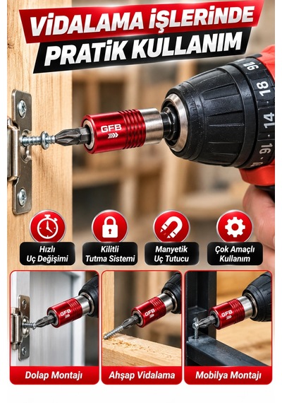 Gfb X-pro Kilitli Bits Adaptörü 60 Mm 1/4" Manyetik Quick Lock Hızlı Uç Değiştirme Aparatı