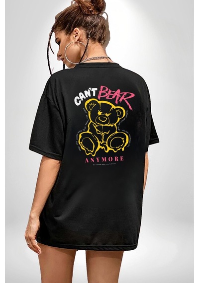 Artık Katlan Siyah Oversize Unisex Ön Ve Sırt Baskılı Tişört Siyah